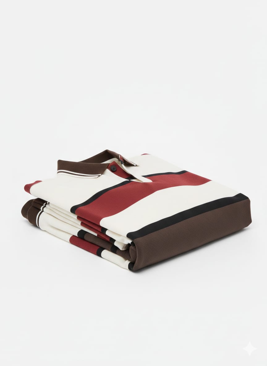 Men’s Breathable Red & Brown Stripe Polo T-Shirt – Airflow Comfort Fit