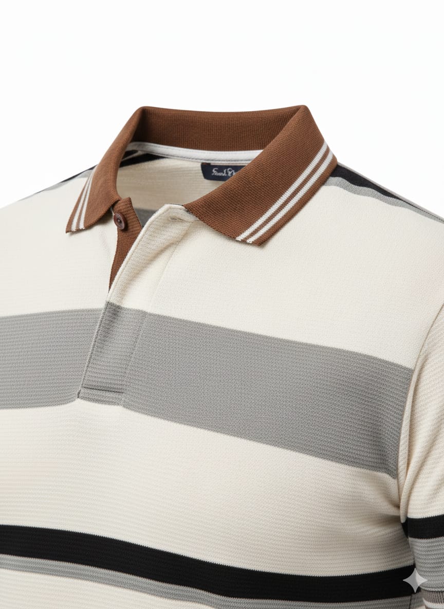 Men’s Breathable Gray & Black Stripe Polo T-Shirt – Airflow Comfort Fit