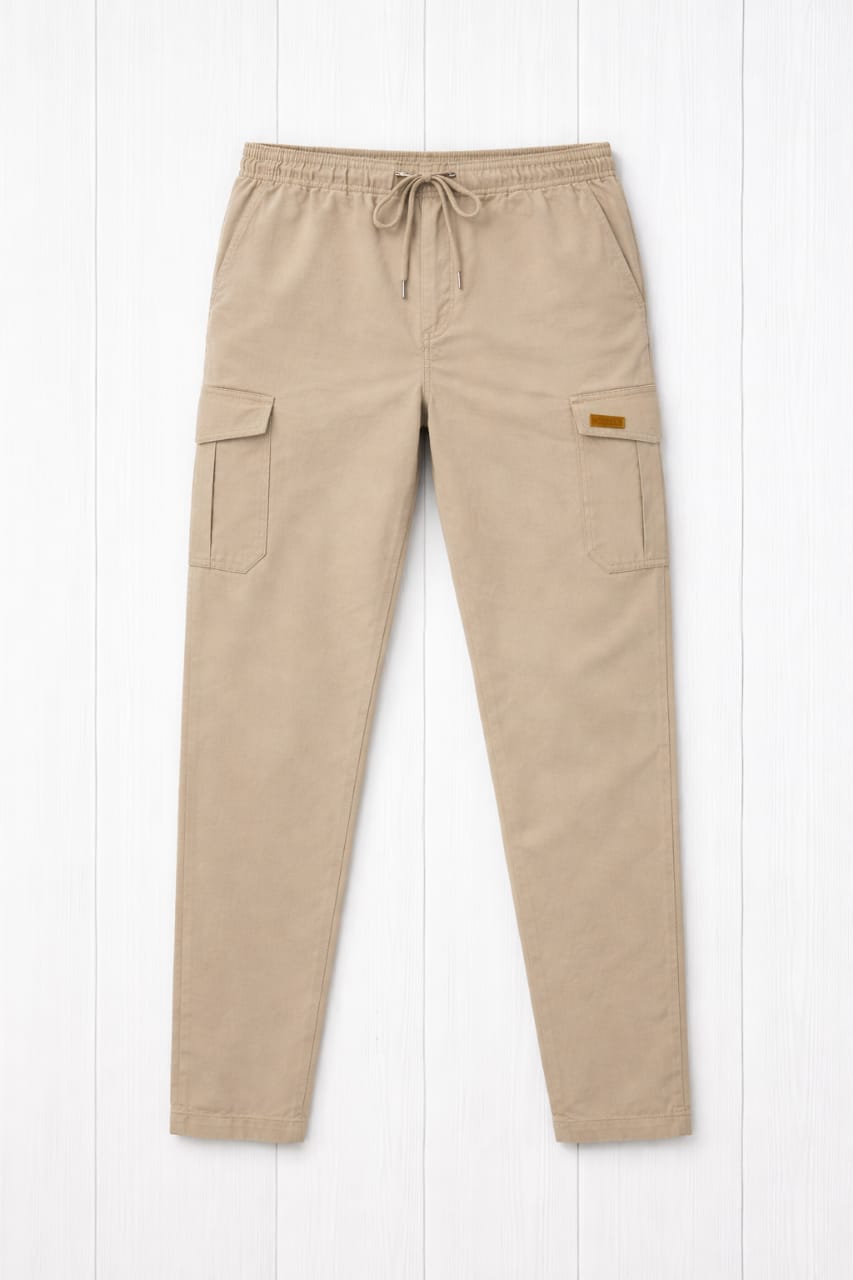 Men’s Beige Cargo Trousers – Utility Comfort Fit