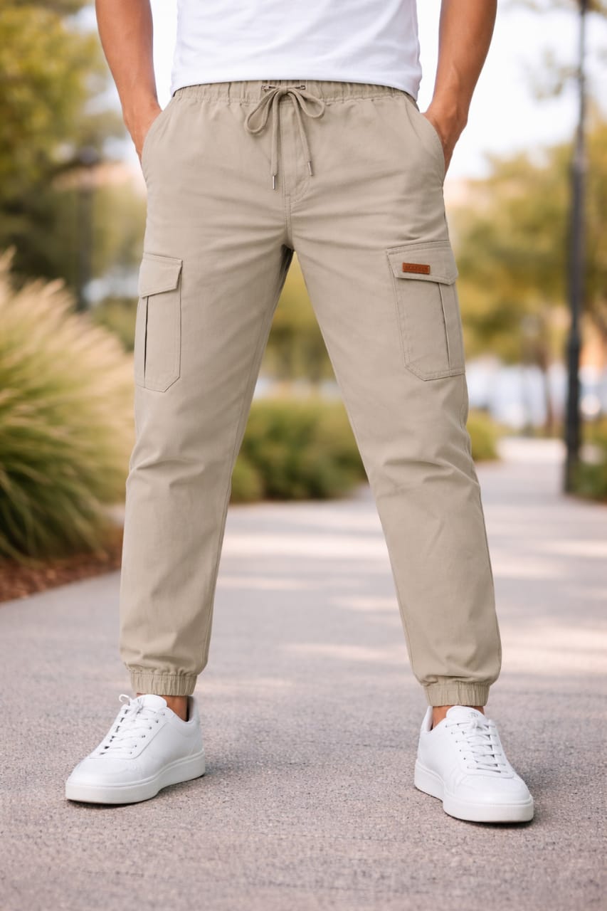 Men’s Beige Cargo Trousers – Utility Comfort Fit