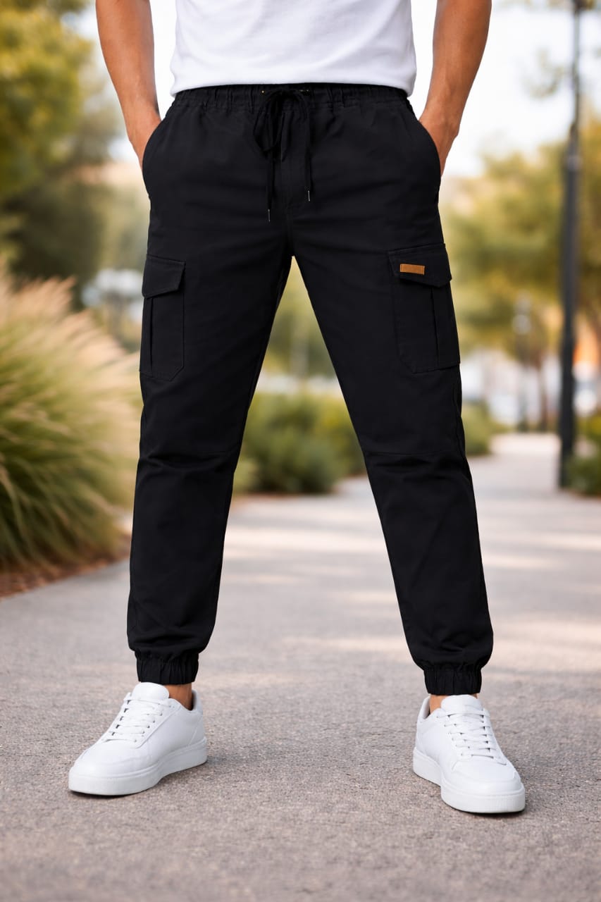 Men’s Black Cargo Trousers – Utility Comfort Fit