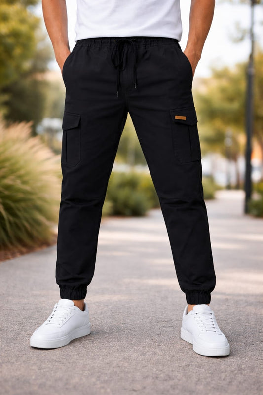 Men’s Black Cargo Trousers – Utility Comfort Fit