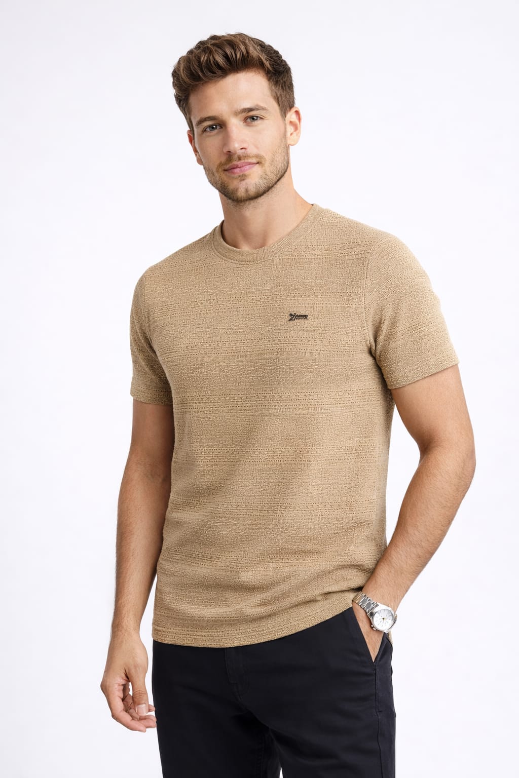 Premium Beige Crew Neck T-Shirt – Breathable Airflow Design
