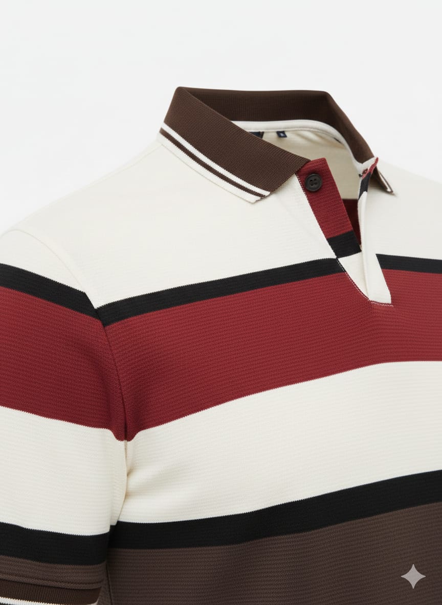 Men’s Breathable Red & Brown Stripe Polo T-Shirt – Airflow Comfort Fit