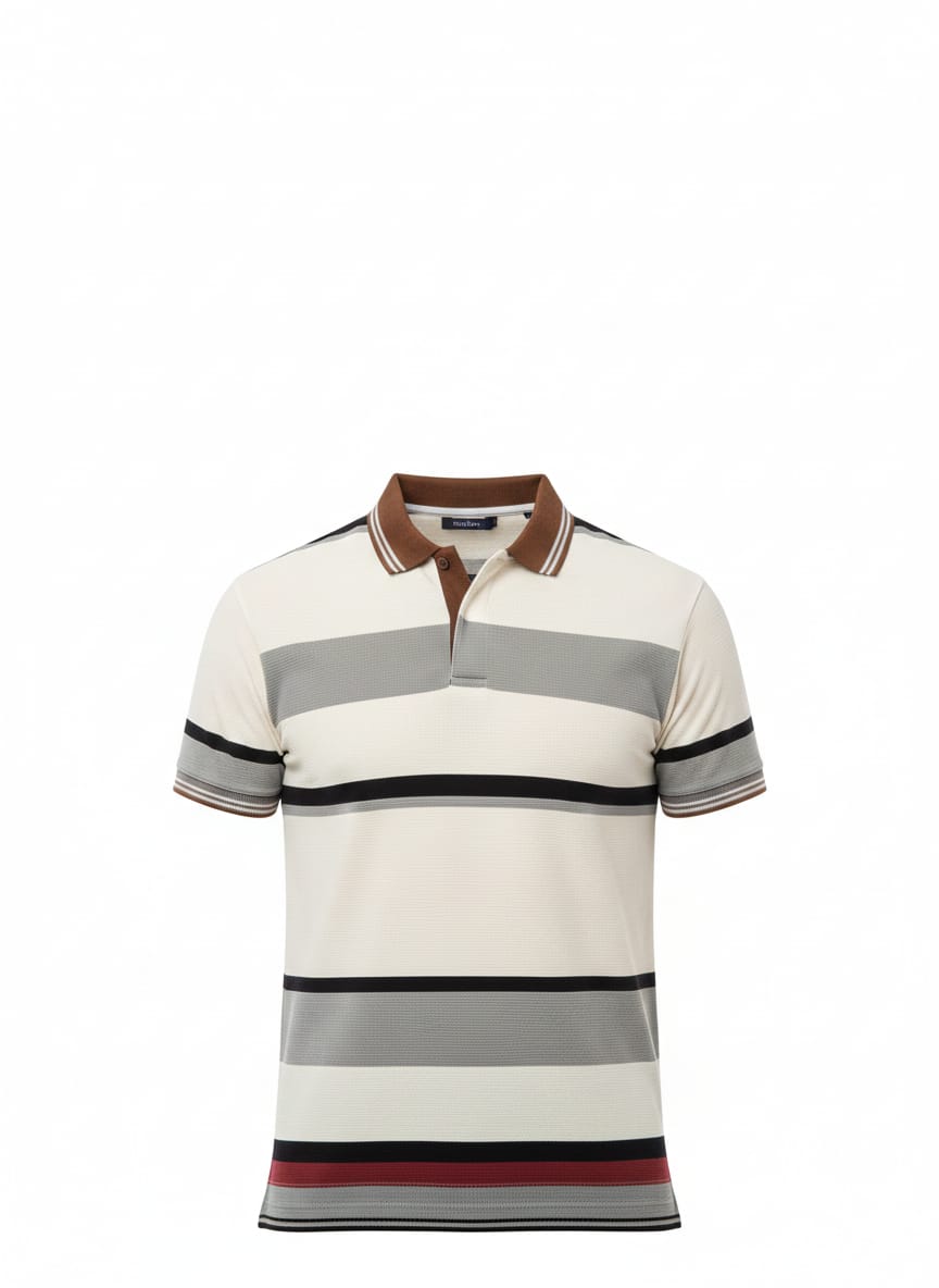 Men’s Breathable Gray & Black Stripe Polo T-Shirt – Airflow Comfort Fit