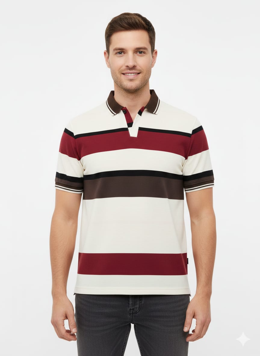 Men’s Breathable Red & Brown Stripe Polo T-Shirt – Airflow Comfort Fit