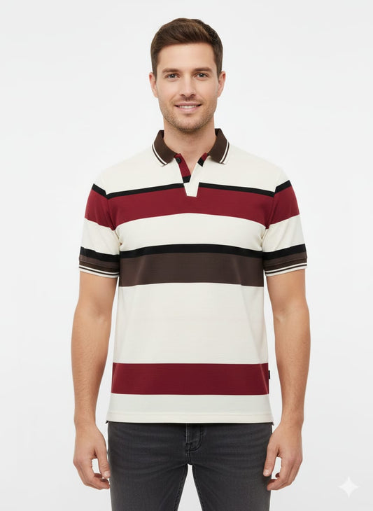 Men’s Breathable Red & Brown Stripe Polo T-Shirt – Airflow Comfort Fit