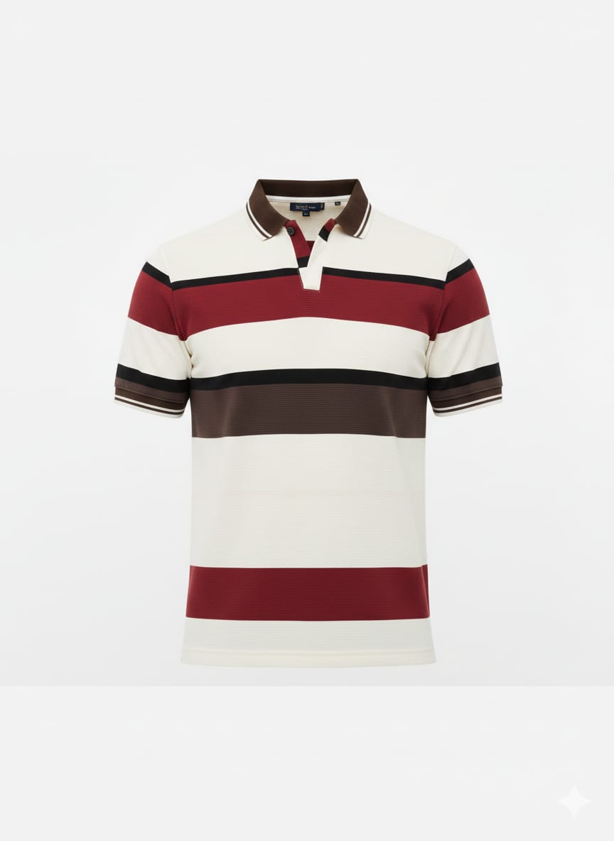 Men’s Breathable Red & Brown Stripe Polo T-Shirt – Airflow Comfort Fit