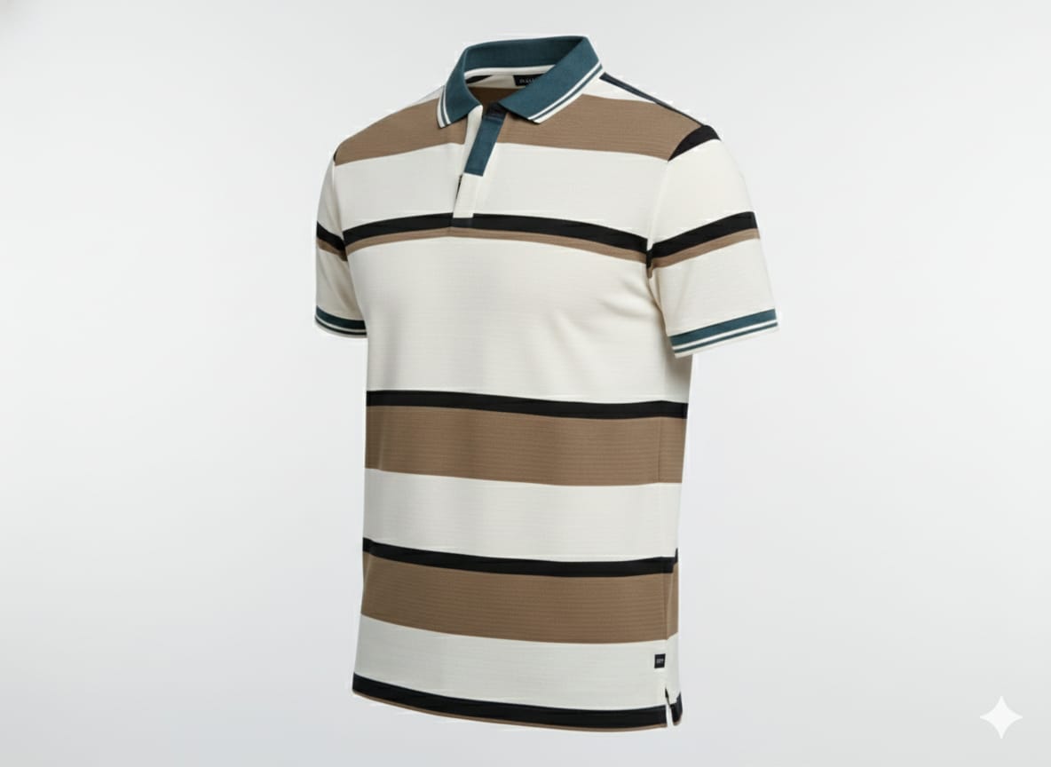 Men’s Breathable Light Brown & Black Stripe Polo T-Shirt – Airflow Comfort Fit